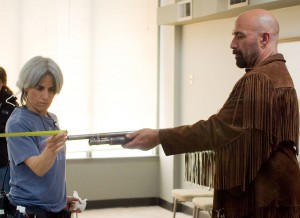 First camera assistant checking focus (production still)